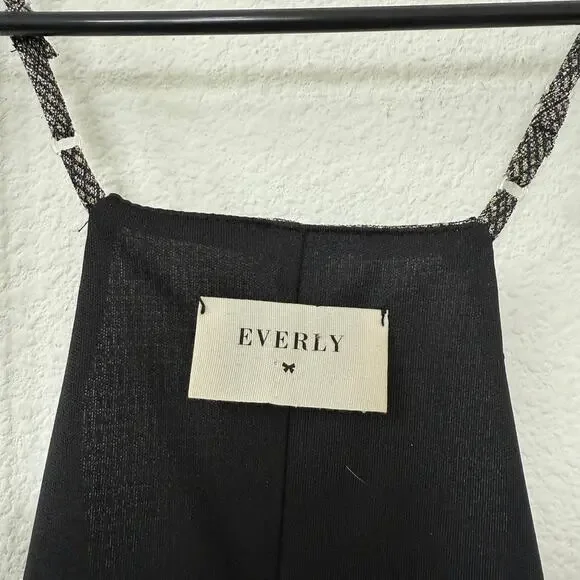 EVERLY Slip Mini Dress Metallic Grid Black Silver Strappy A-Line Cocktail L - Picture 3 of 6